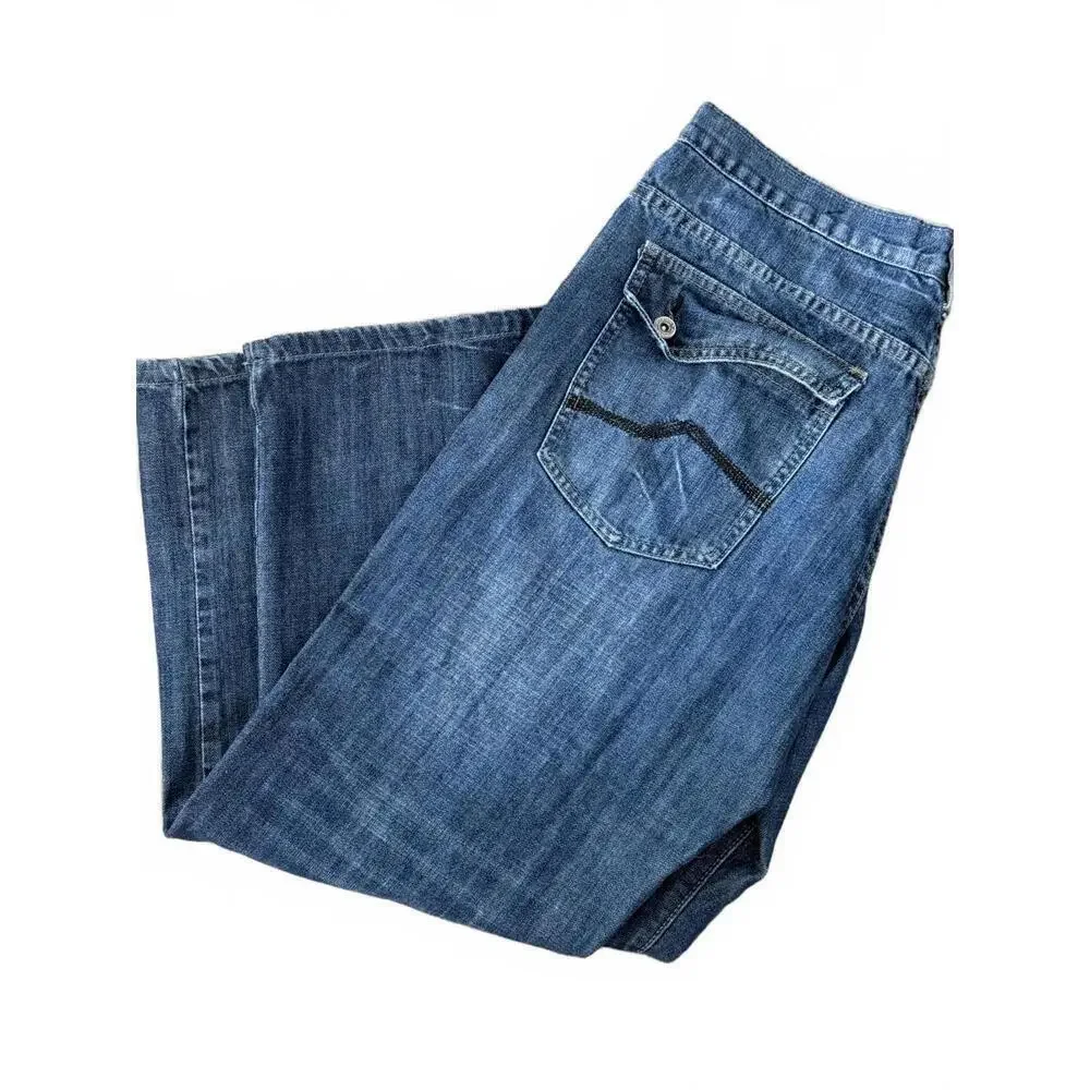 Attention Jeans Mens 36x30 Blue Straight Leg Medium Wash Denim Button Flap Back